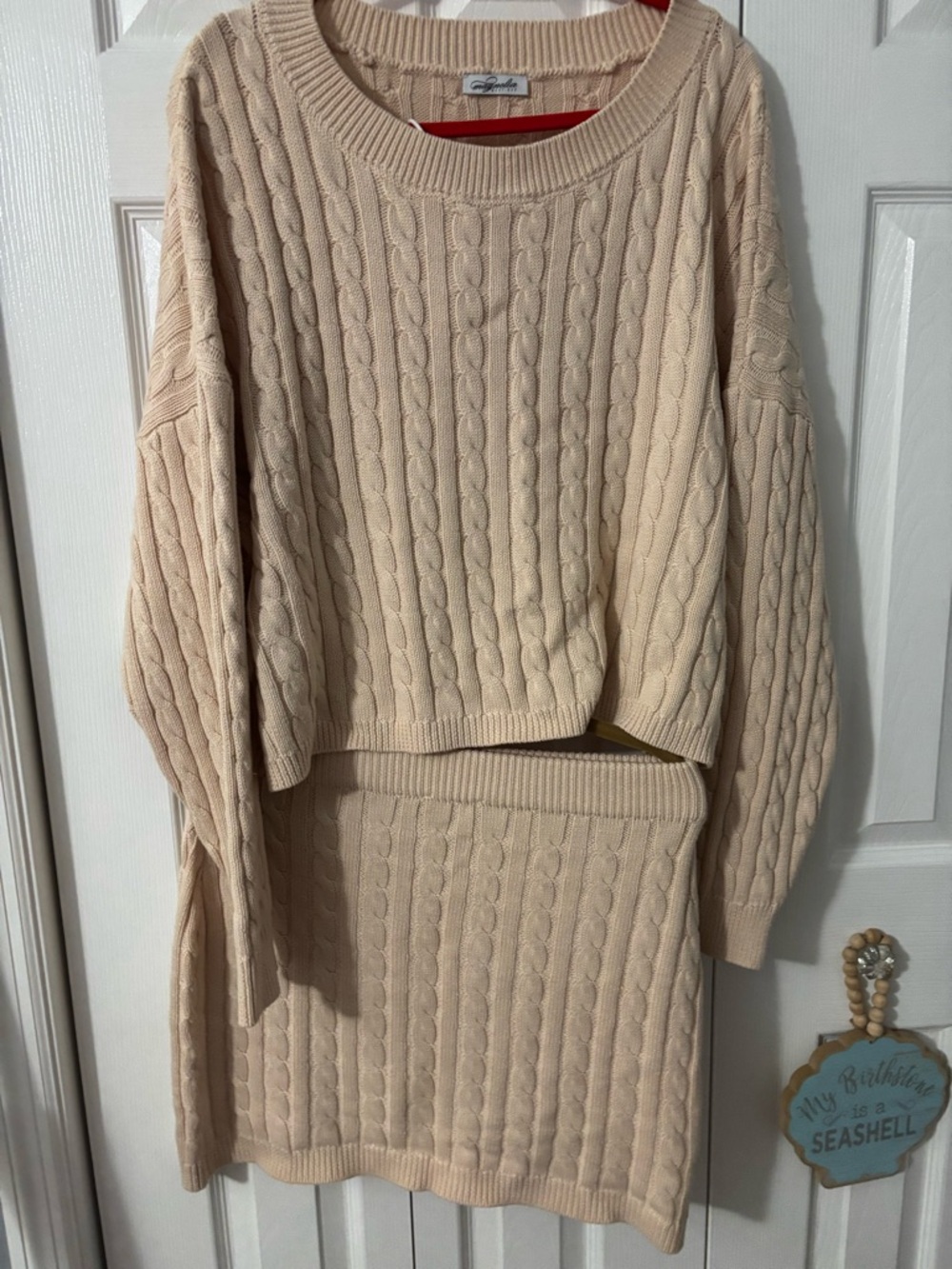 Cable-Knit Cream Skirt by Magnolia Boutique, Size L (oversize)